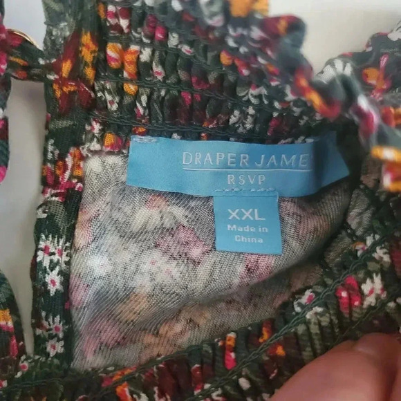 NEW Women's DRAPER JAMES RSVP Shirt XXL Floral Ruffled Smocked‎ Sleeve Mock Neck - Picture 9 of 14